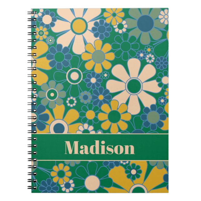 Cuaderno Flores de jardín retro 60s 70s Floral personalizad (Frente)