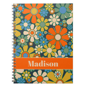 Cuaderno Flores de jardín retro 60s 70s Floral personalizad