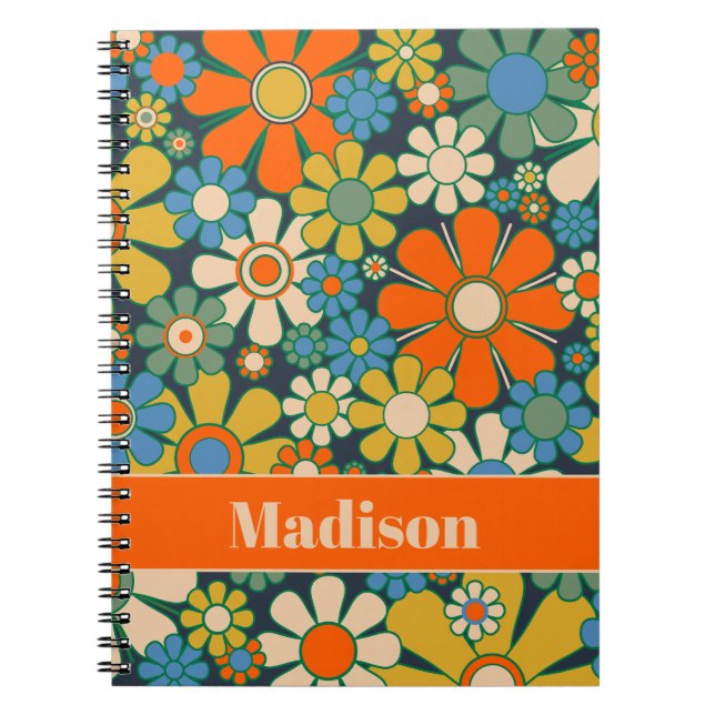 Cuaderno Flores de jardín retro 60s 70s Floral personalizad (Frente)