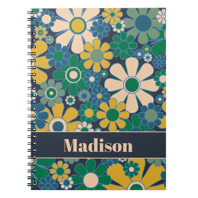 Cuaderno Flores de jardín retro 60s 70s Floral personalizad (Frente)