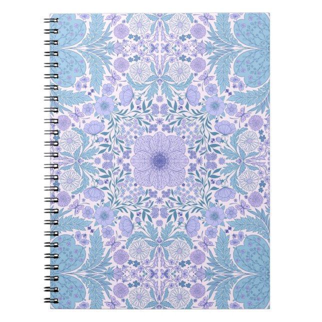 Cuaderno Flores de jardín retro en azul y violeta (Frente)