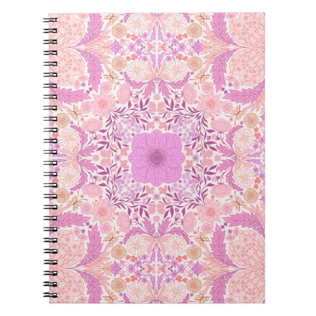 Cuaderno Flores de jardín retro en rosa (Frente)