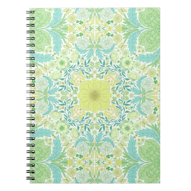 Cuaderno Flores de jardín retro en verde y amarillo (Frente)