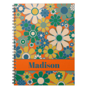 Cuaderno Flores de jardín retro patrón floral groovy 60s 70