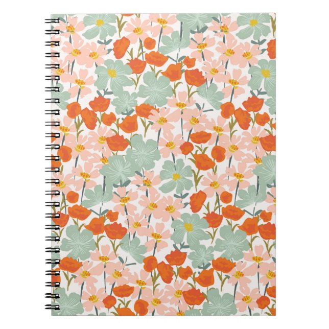Cuaderno Flores de jardín: rosa, naranja sin costuras (Frente)