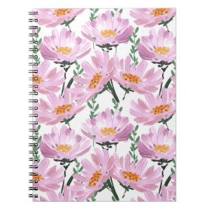 Cuaderno Flores De Jardín Rosado: Impresionadas A Mano.