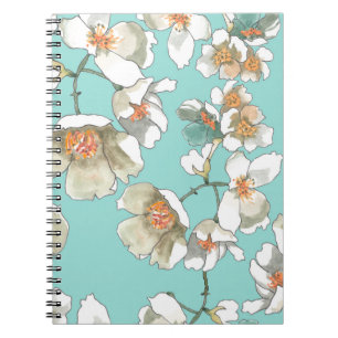 Cuaderno Flores de jazmín: color de agua turquesa claro