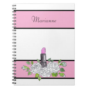 Cuaderno Flores de lápiz labial de color de agua esbozadas