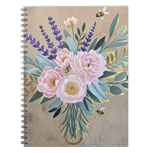 Cuaderno Flores de lavanda de Bouquet peonies Rustic