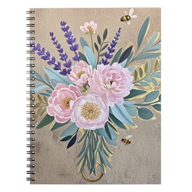 Cuaderno Flores de lavanda de Bouquet peonies Rustic (Frente)