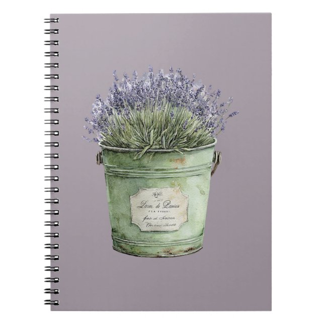 Cuaderno Flores de lavanda en cubeta verde (Frente)