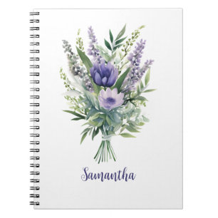 Cuaderno Flores de lavanda moradas personalizadas eucalipto