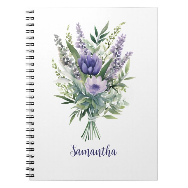 Cuaderno Flores de lavanda moradas personalizadas eucalipto (Frente)