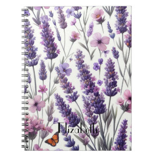 Cuaderno Flores de lavanda púrpura acuarela patrón floral