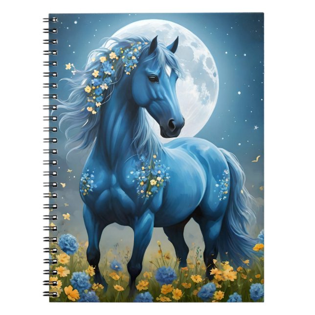 Cuaderno Flores de luna de caballo mágico azul, (Frente)
