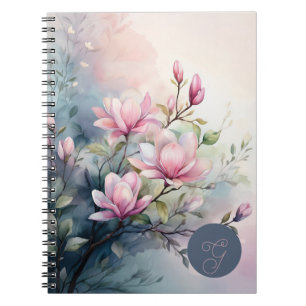 Cuaderno Flores de Magnolia Rosa Botánico Monogramado