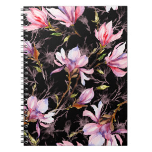 Cuaderno Flores de magnolia rosa en un patrón de ramita