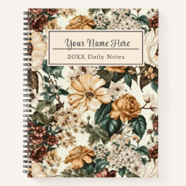 Cuaderno Flores de marfil antiguas, patrón de Rosas multico