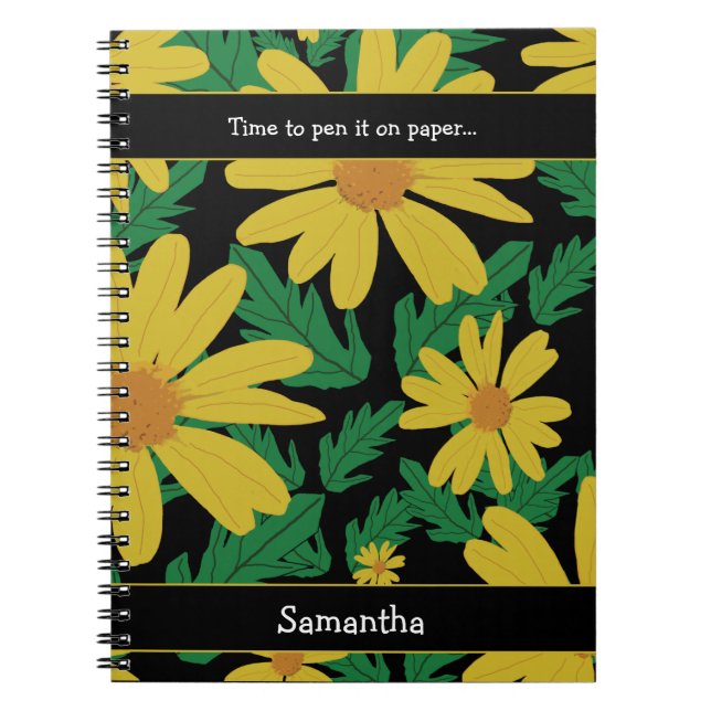 Cuaderno Flores de margarita amarilla con hojas verdes (Frente)
