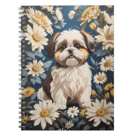 Cuaderno Flores de margarita blanca de perro chiita tzu