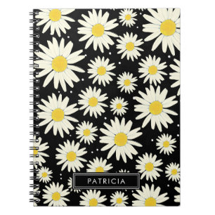 Cuaderno Flores de margarita blanca diseñan negro personali