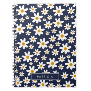 Cuaderno Flores de margarita blanca patrón Marina azul pers