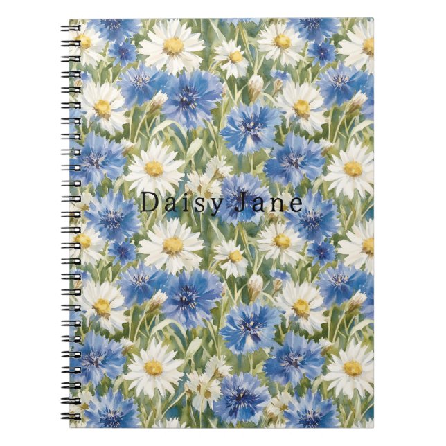 Cuaderno Flores de margarita blancas y azules (Frente)