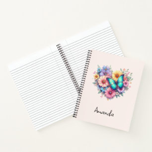 Cuaderno Flores de margarita con una mariposa azul