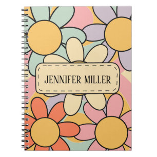 Cuaderno Flores de margarita estilo retro coloridas lindas