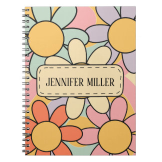 Cuaderno Flores de margarita estilo retro coloridas lindas
