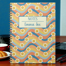 Cuaderno Flores de margarita retro Boho personalizadas con