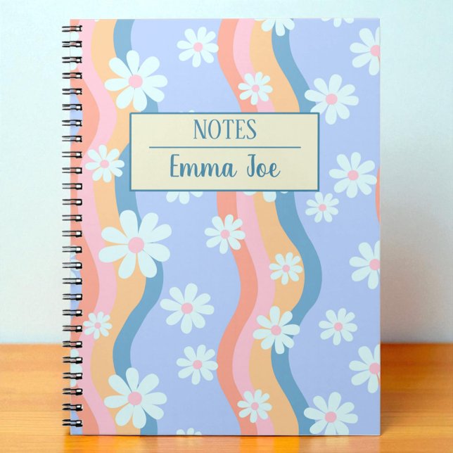 Cuaderno Flores de margarita retro onduladas personalizadas (Subido por el creador)
