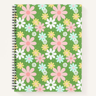 Cuaderno Flores de margarita retro pastel con polkadots