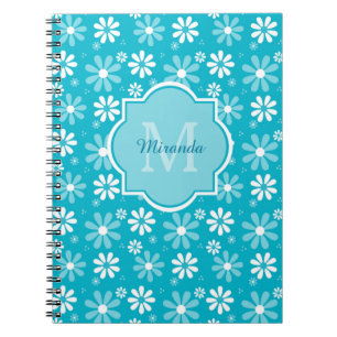 Cuaderno Flores de margarita turquesa monograma con nombre