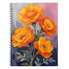 Cuaderno Flores de Marigold Naranja Pintura Floral Acuarela