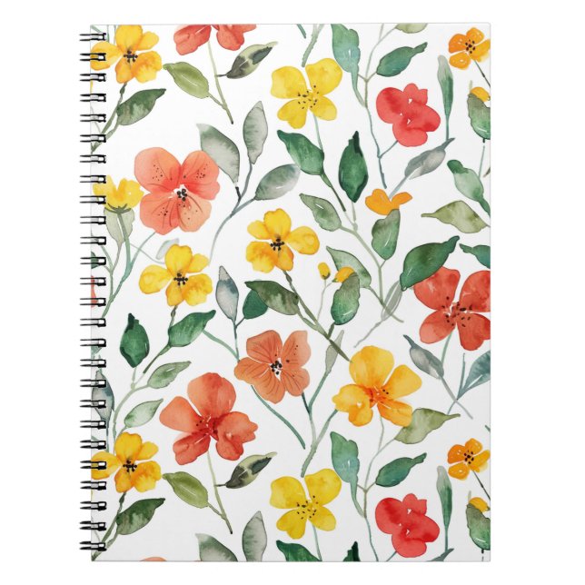 Cuaderno Flores de melocotón rojas amarillas (Frente)