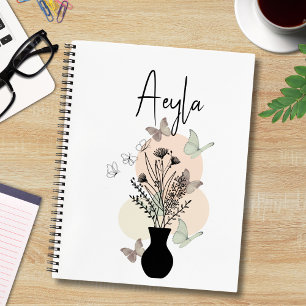 Cuaderno Flores de Moda Boho y mariposas personalizadas