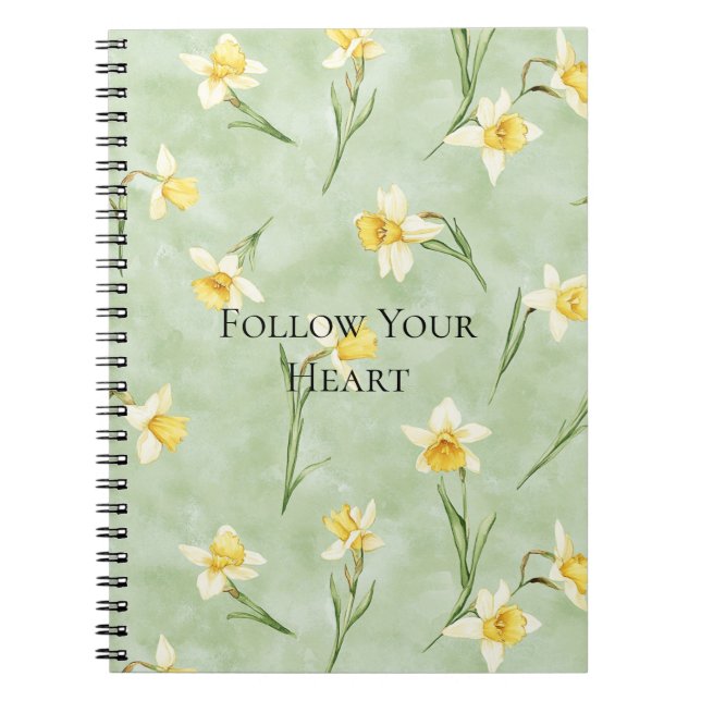 Cuaderno Flores de narciso amarillas verde menta (Frente)