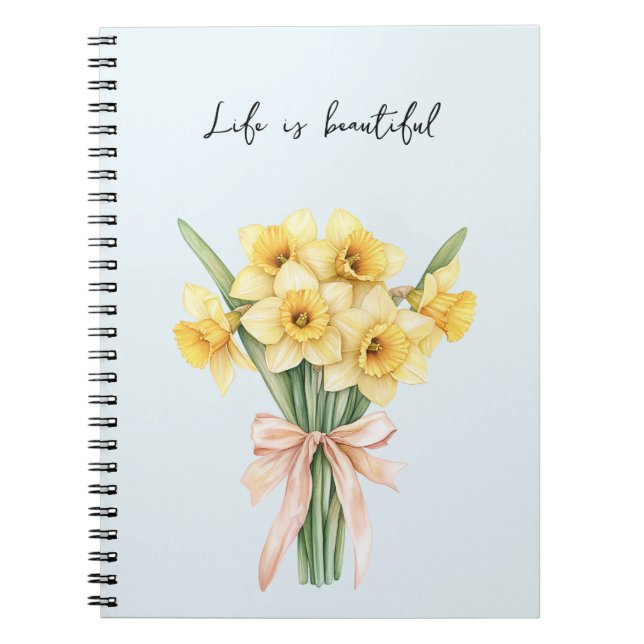 Cuaderno Flores de narciso amarillo lazo de melocotón (Frente)