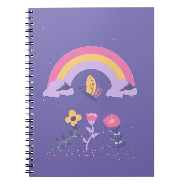 Cuaderno Flores de nubes de mariposa arco iris (Frente)