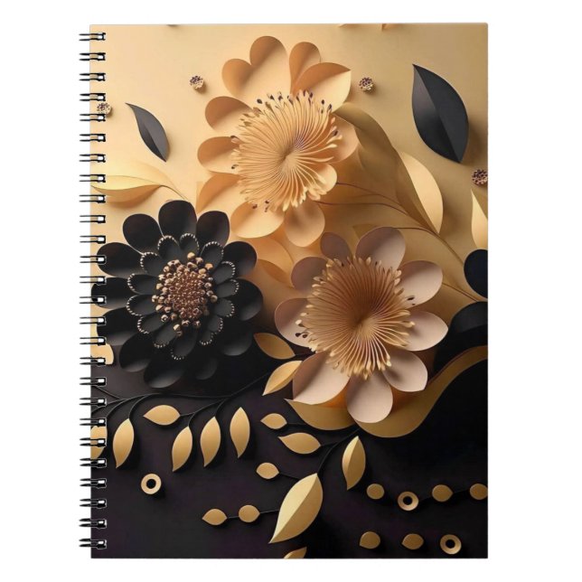 Cuaderno Flores de oro y negro 3D (Frente)
