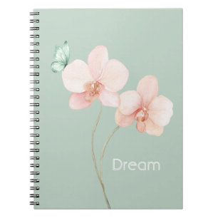 Cuaderno Flores de orquídea rosa Mariposa de menta Sueño