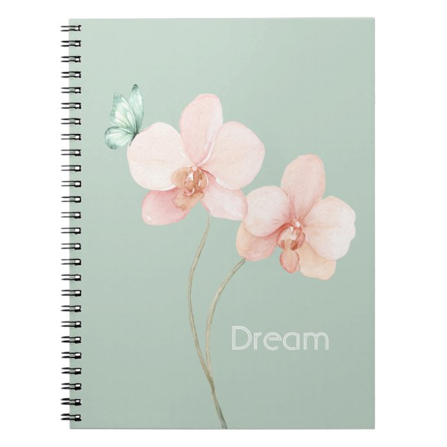 Cuaderno Flores de orquídea rosa Mariposa de menta Sueño (Frente)