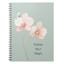 Cuaderno Flores de orquídea rosa mariposa verde menta