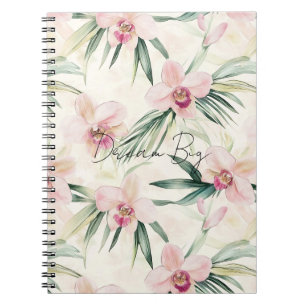 Cuaderno Flores de orquídeas tropicales rosadas de bonito