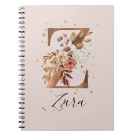 Cuaderno Flores de otoño con monograma floral de cobre