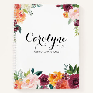 Cuaderno Flores de otoño de acuarela personalizadas