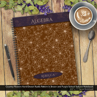 Cuaderno Flores de país Marrón Morado de la Escuela Asunto