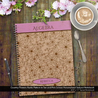 Cuaderno Flores de país, nombre de asignatura escolar rosa