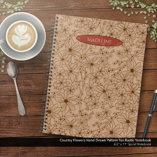 Cuaderno Flores de país Patrón dibujado a mano Tan Vintage